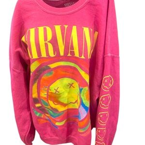NIRVANA Rare Collectible Pink and Yellow Crew Neck Sweater with Bold Graphic